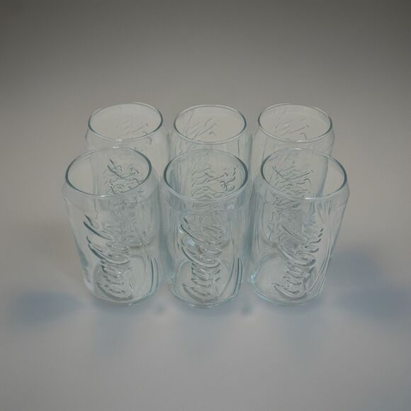 Vintage Set Of 6 Coca-Cola Can Shaped Glasses | Embossed Logo Coke Tumblers - Picture 4 of 6